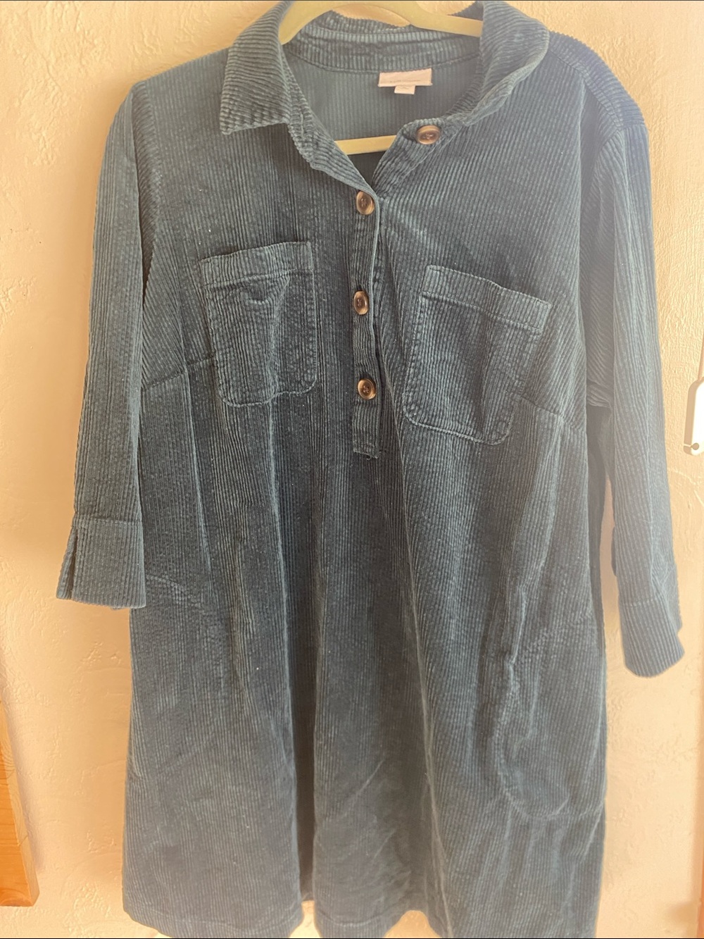 J. Jill Corduroy Button-Front Casual Shirt Dress in Dark Teal